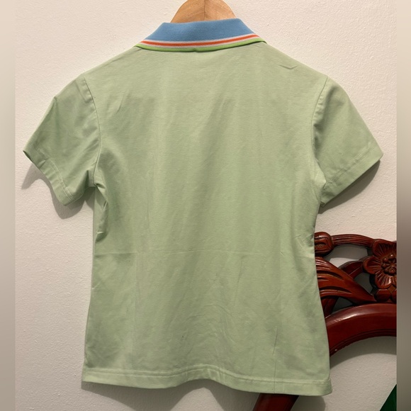 Women’s Lacoste Light Green Preppy Polo with Blue and Pink Striped Collar - Picture 4 of 4